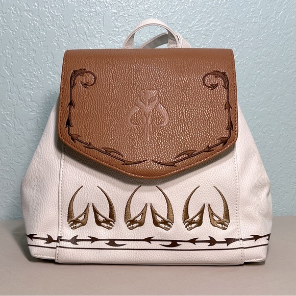 DANIELLE NICOLE X STAR WARS Mandalorian Tan & White Faux Leather Mini Backpack - Picture 1 of 15
